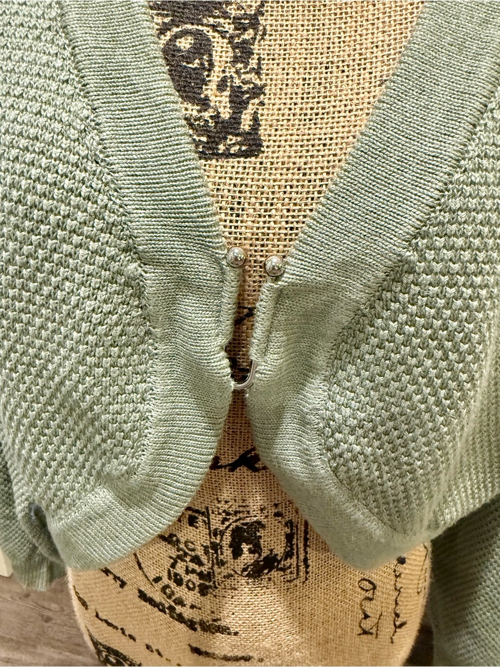 Anthropologie Flat White Sage Green Hook-Front Knit Women's Cardigan